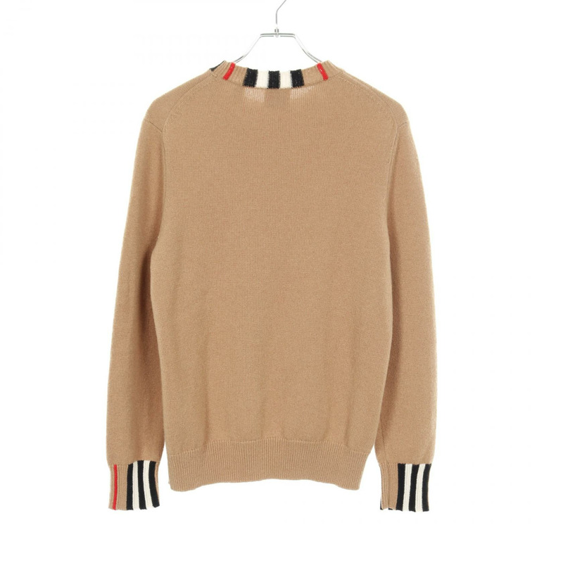BURBERRY 經典條紋飾邊針織衫 8020391 羊絨棕色 二手 M 碼-1
