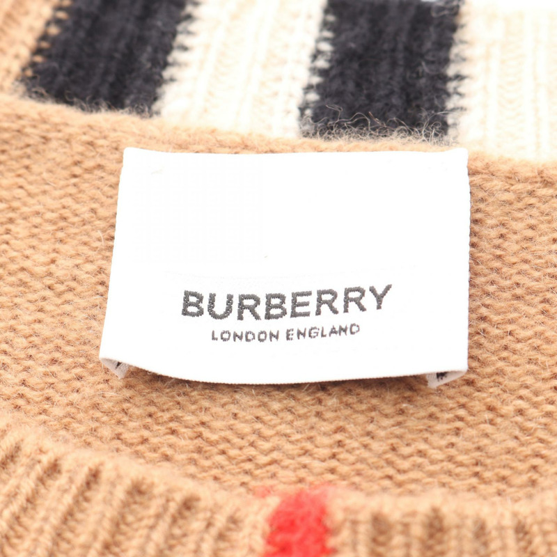 BURBERRY 經典條紋飾邊針織衫 8020391 羊絨棕色 二手 M 碼-2