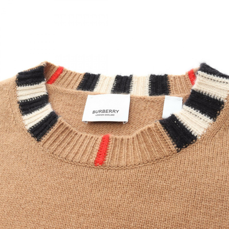BURBERRY 經典條紋飾邊針織衫 8020391 羊絨棕色 二手 M 碼-5