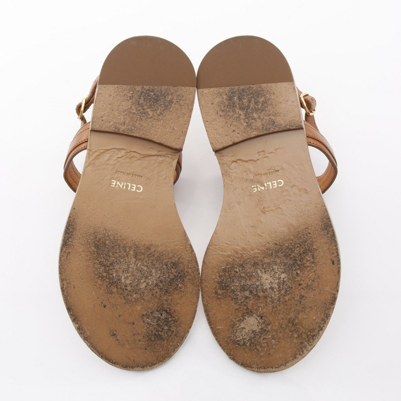 CELINE Triomphe 人字拖涼鞋 平底鞋 333103363C 皮革 棕色 二手 #35-3