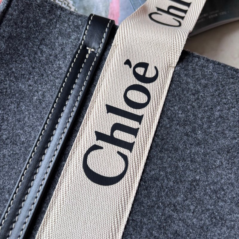 ::CHLOE:: Woody 深灰色 經典織帶絨毛冬季款大號 手提托特包-4