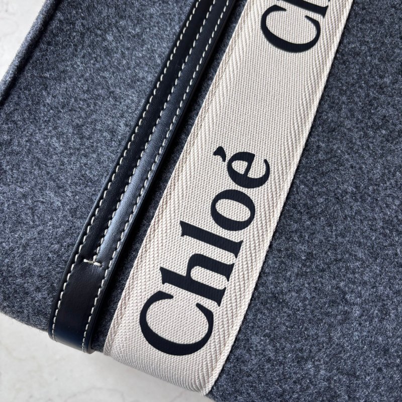 ::CHLOE:: Woody 深灰色 經典織帶絨毛冬季款大號 手提托特包-5
