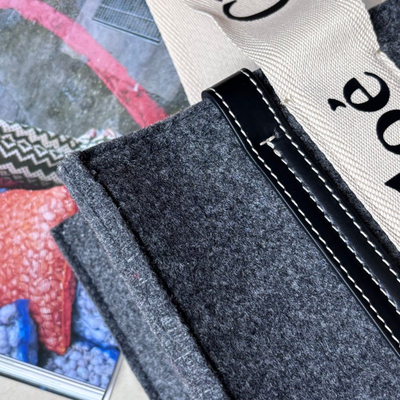 ::CHLOE:: Woody 深灰色 經典織帶絨毛冬季款大號 手提托特包-9