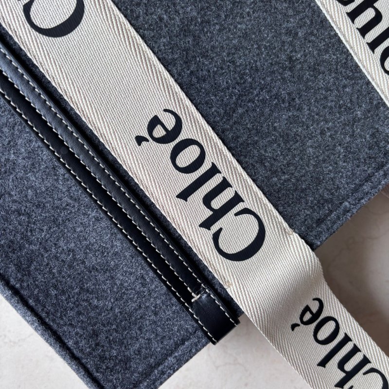 ::CHLOE:: Woody 深灰色 經典織帶絨毛冬季款大號 手提托特包-14