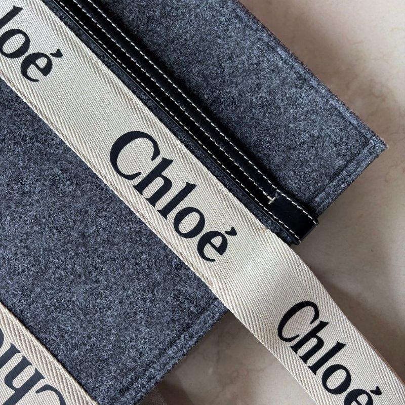 ::CHLOE:: Woody 深灰色 經典織帶絨毛冬季款大號 手提托特包-15