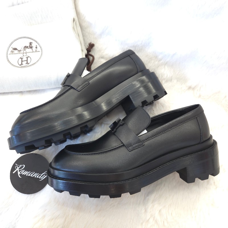 Hermès H黑釦 厚底樂福鞋 39-1