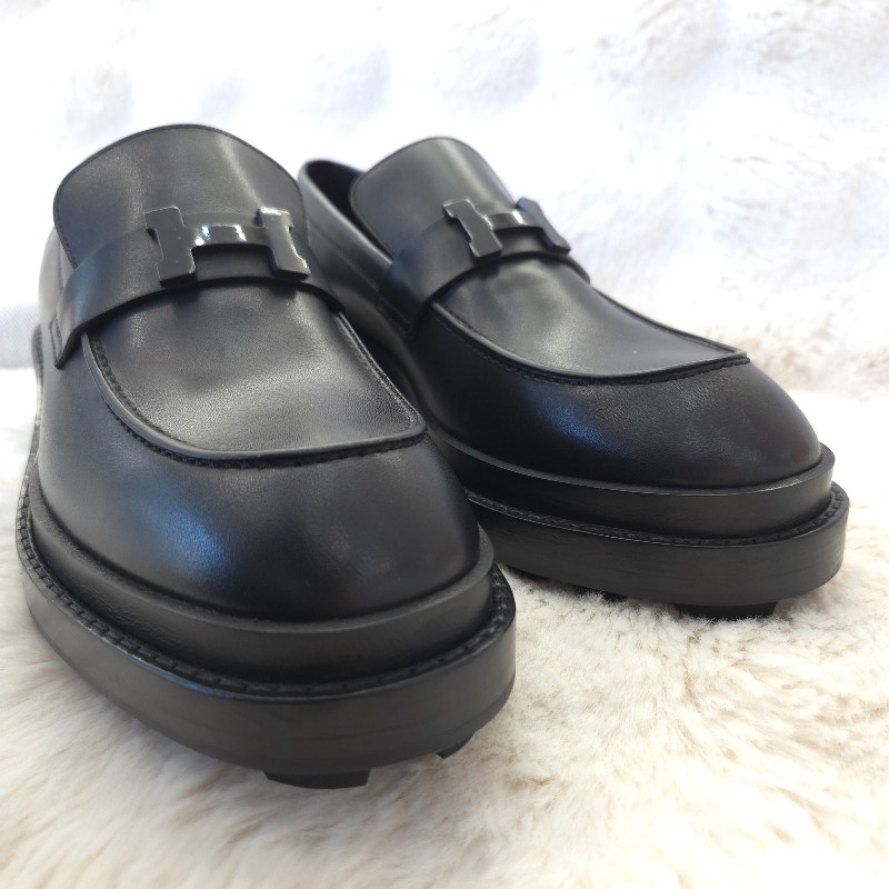 Hermès H黑釦 厚底樂福鞋 39-3