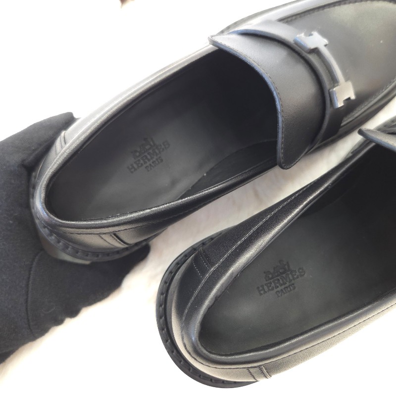 Hermès H黑釦 厚底樂福鞋 39-4