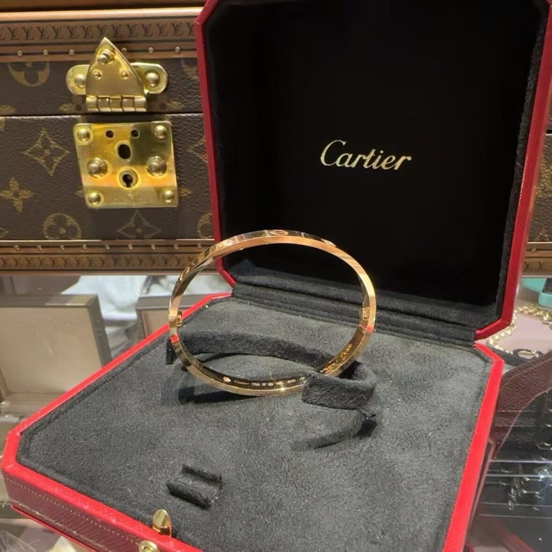 Cartier卡地亞 love系列 玫瑰金四鑽手鐲，寬版第三代，17號-2
