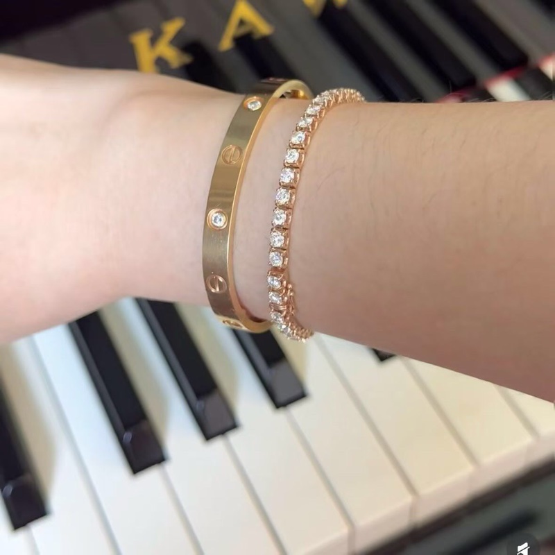 Cartier卡地亞 love系列 玫瑰金四鑽手鐲，寬版第三代，17號-5