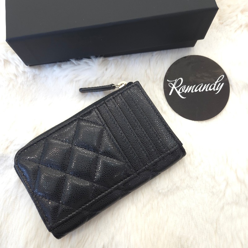 Chanel L型拉鍊零錢卡片包 黑金-1