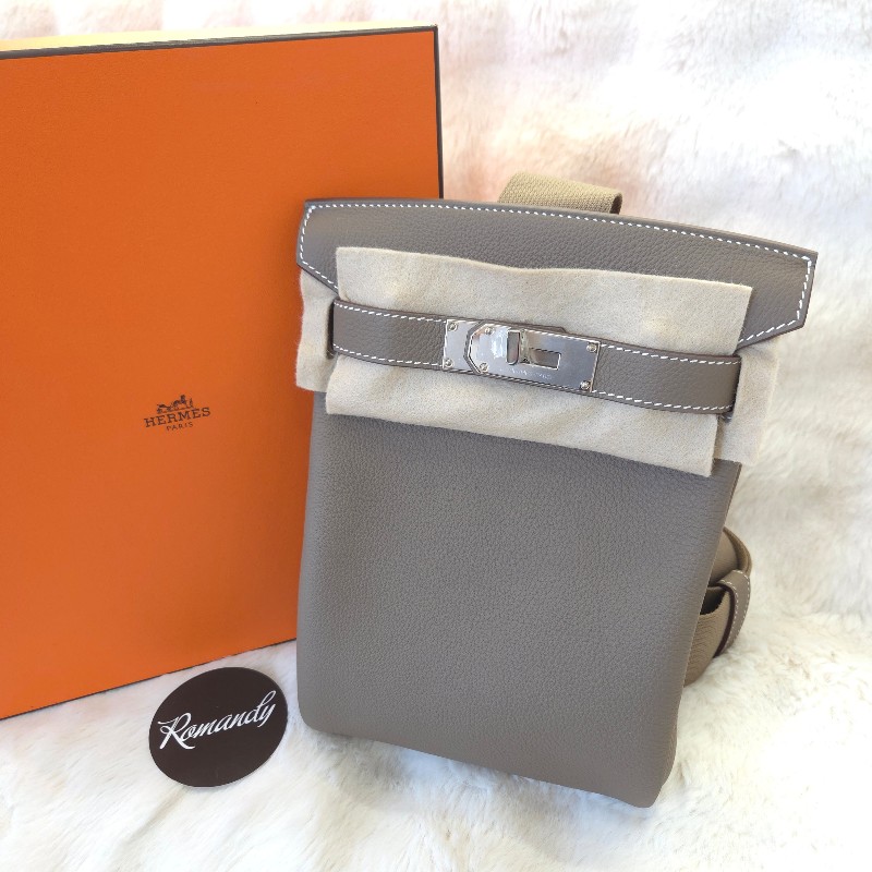 Hermès Hac a Dos backpack 斜背包 銀釦大象灰-0