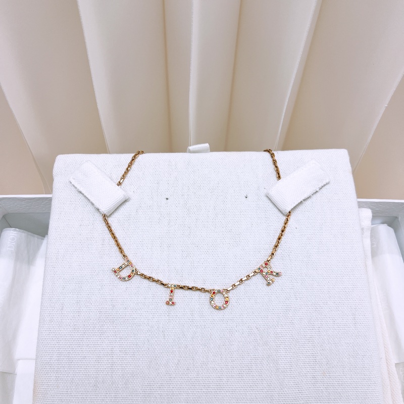 Dior 彩色水鑽logo字母項鍊-0
