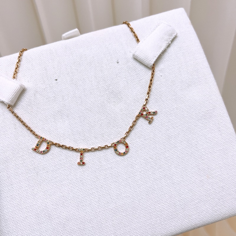 Dior 彩色水鑽logo字母項鍊-1