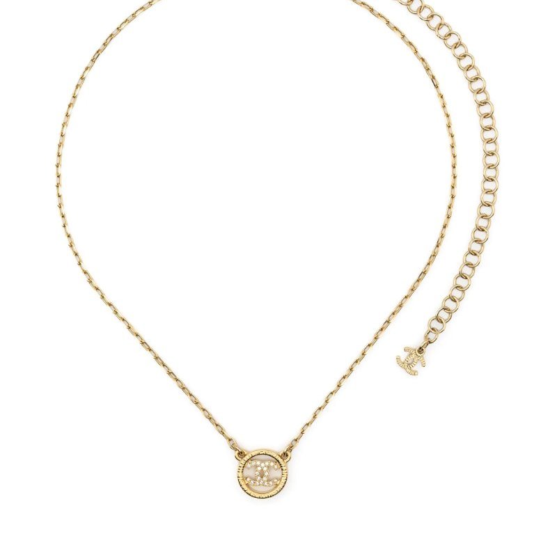 Chanel 香奈兒 復古圓牌 經典 CC Logo 金色 水鑽 項鍊-0