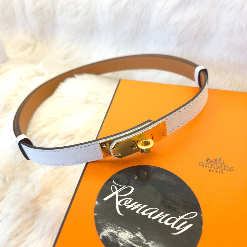 Hermès Kelly 18腰帶 金釦 白/金棕-0
