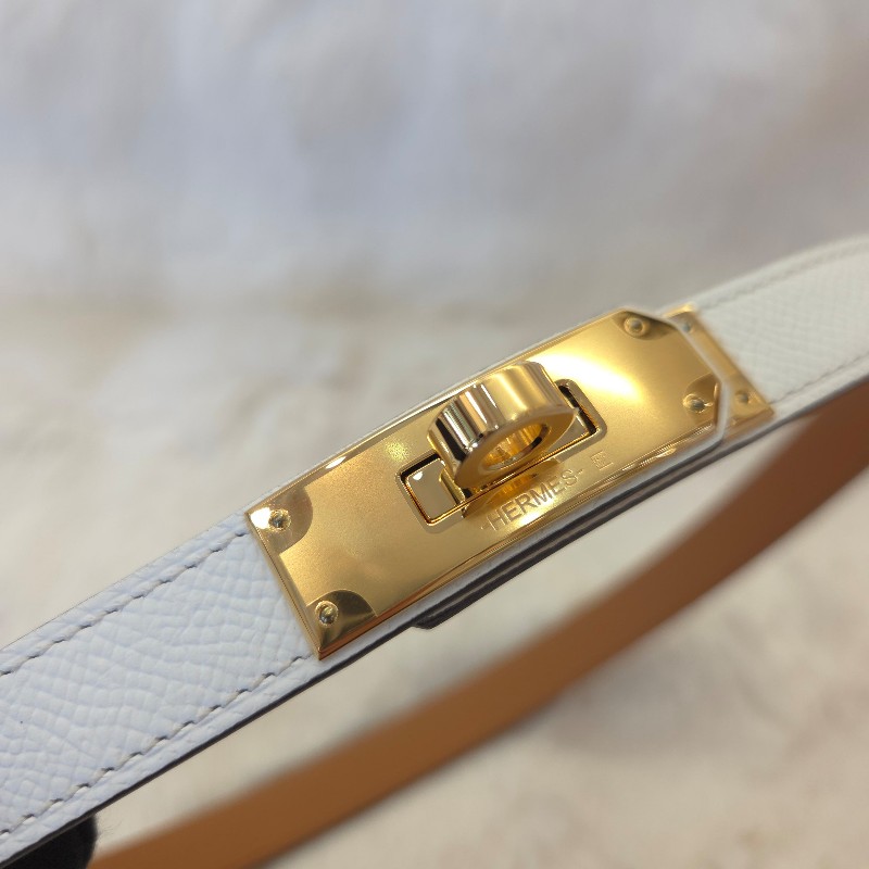 Hermès Kelly 18腰帶 金釦 白/金棕-1