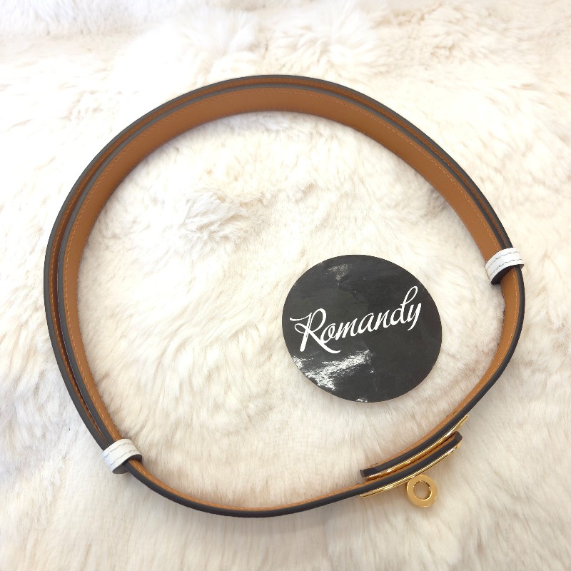 Hermès Kelly 18腰帶 金釦 白/金棕-2