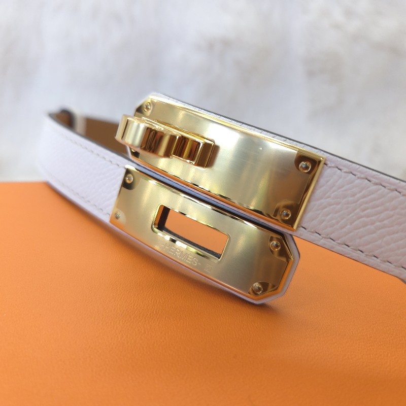 Hermès Kelly 18腰帶 金釦 白/金棕-4