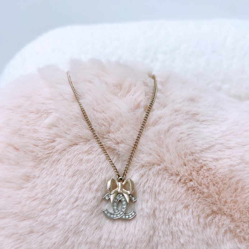 Chanel 24k 蝴蝶結雙c水鑽項鍊-0