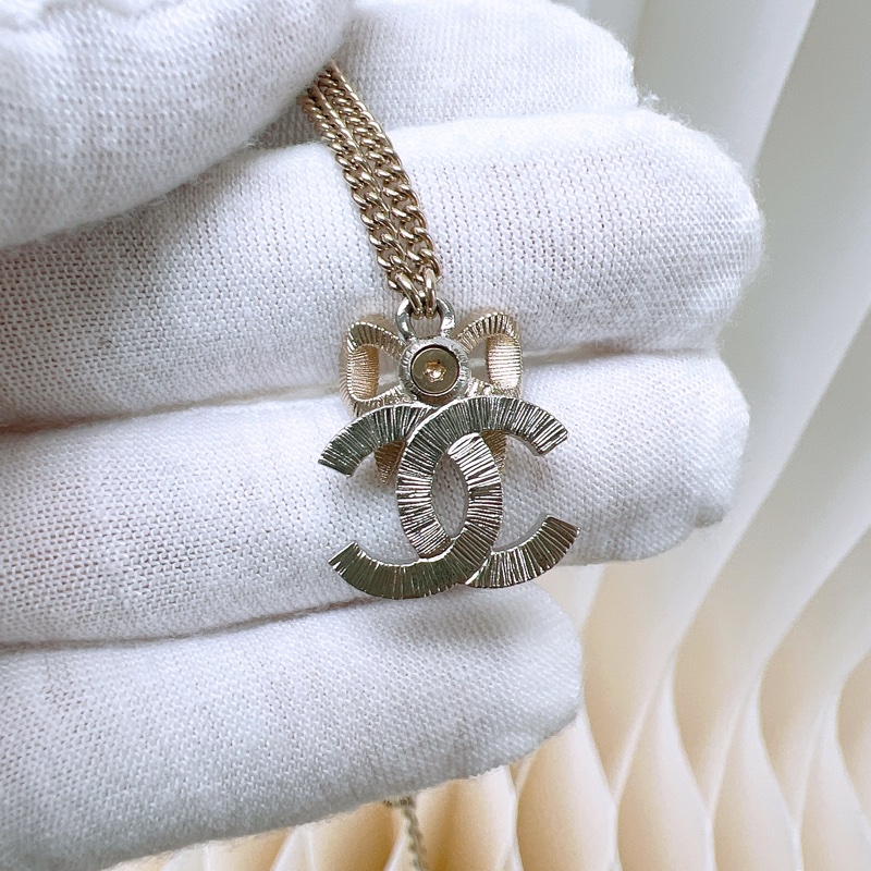 Chanel 24k 蝴蝶結雙c水鑽項鍊-2