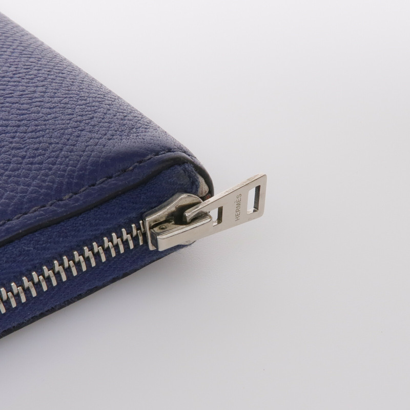 HERMES Epsom皮革Silk-In Azap Long銀扣長錢包Bleu Saphir-9