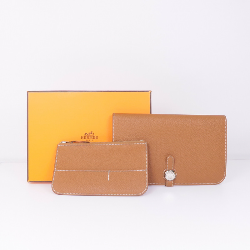 HERMES Clemence皮革Dogon GM銀扣掛飾Gold-16