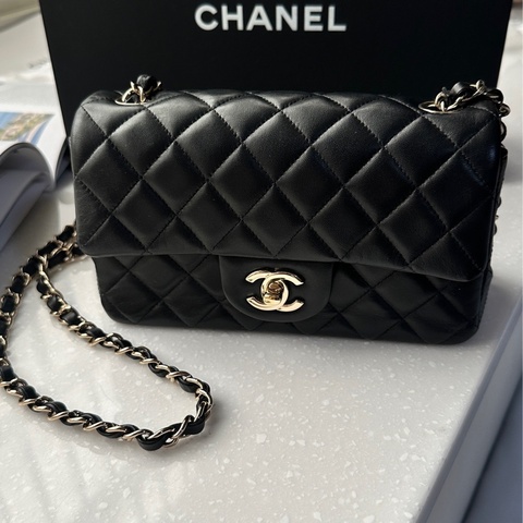 9新|Chanel mini cf 20 晶片款黑羊淡金釦🥐
