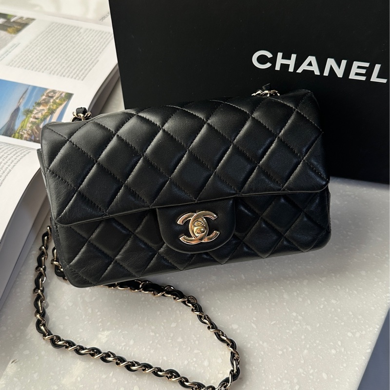 9新｜Chanel mini cf 20 晶片款黑羊淡金釦🥐-10