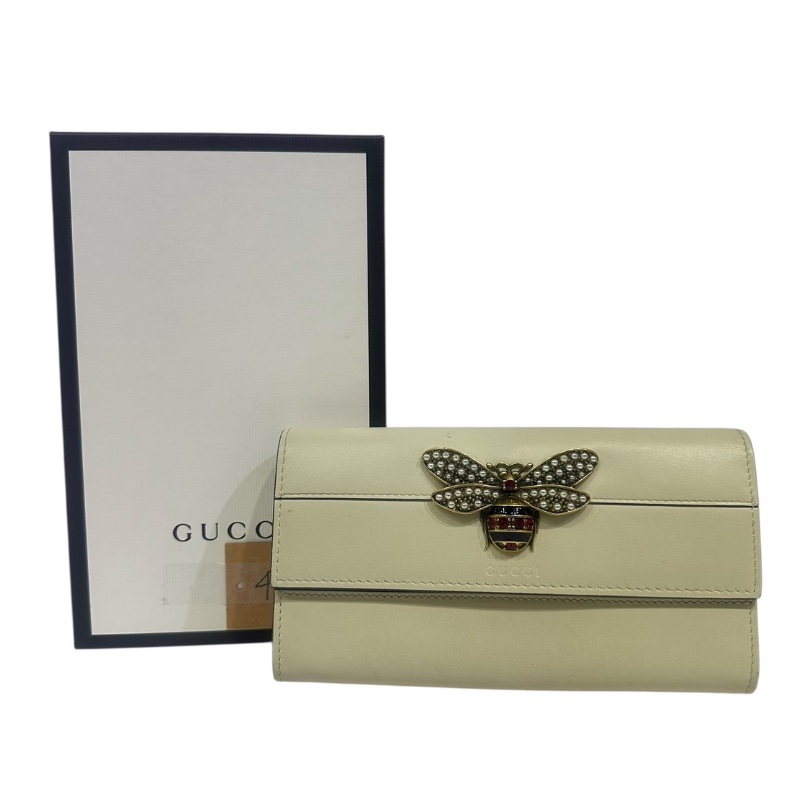 【美收精品】GUCCI 米白色蝴蝶釦長夾 4-365【隔月月中將轉賣至日本 上架期限30天】-0