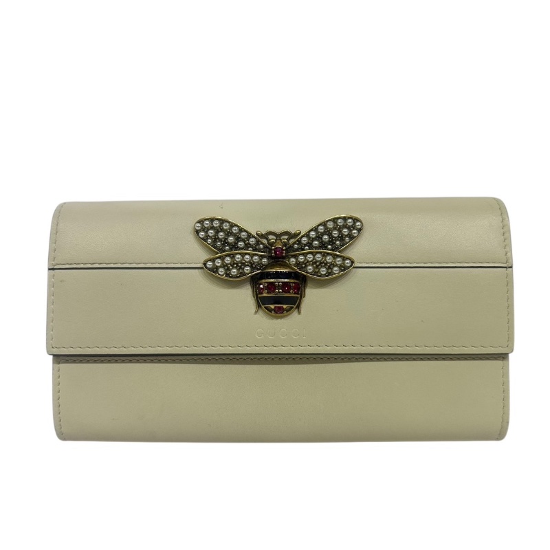 【美收精品】GUCCI 米白色蝴蝶釦長夾 4-365【隔月月中將轉賣至日本 上架期限30天】-1