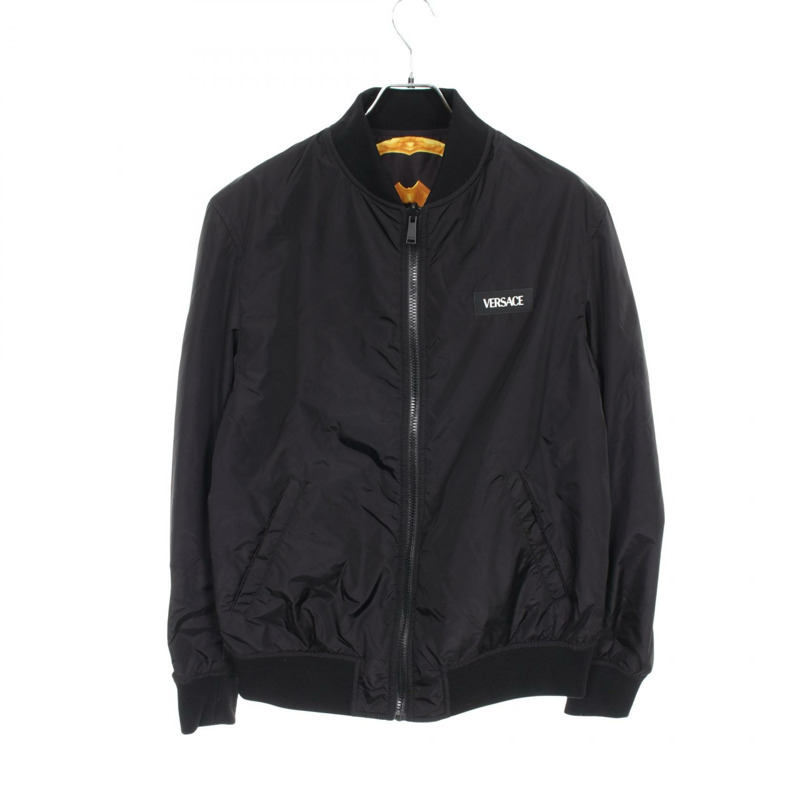 范思哲 Barocco Medusa 尼龍聚酯短版夾克，黑色/黃色，二手男款-0