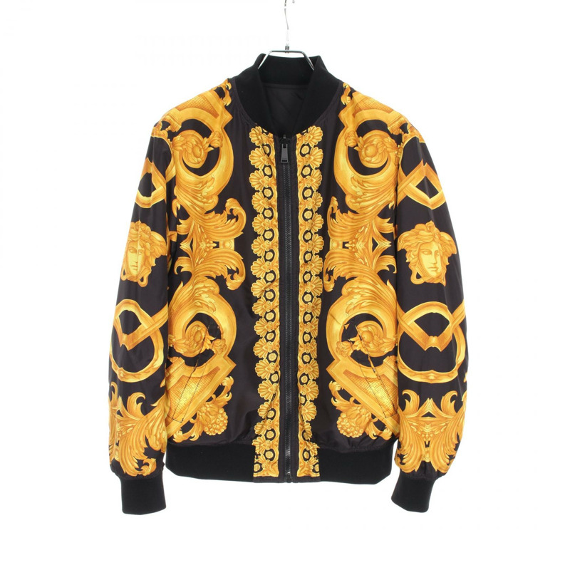 范思哲 Barocco Medusa 尼龍聚酯短版夾克，黑色/黃色，二手男款-2