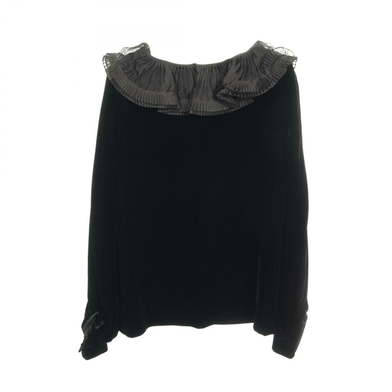 聖羅蘭巴黎 (SAINT LAURENT PARIS) 女襯衫開襟衫，人造絲/銅氨纖維混紡，黑色，二手，女款 #34-1