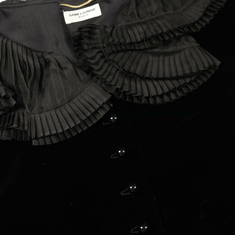 聖羅蘭巴黎 (SAINT LAURENT PARIS) 女襯衫開襟衫，人造絲/銅氨纖維混紡，黑色，二手，女款 #34-5