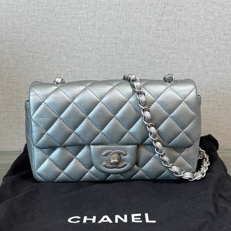 CHANEL 太空銀大mini肩背斜背包 20*12*8 98新配件塵袋-0