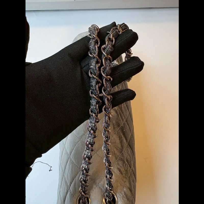 Chanel  銀鍊漸層灰pvc下蓋肩側包-5