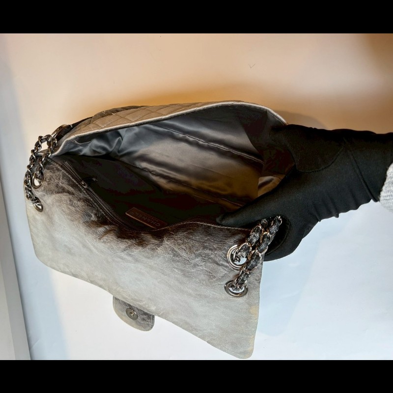 Chanel  銀鍊漸層灰pvc下蓋肩側包-6