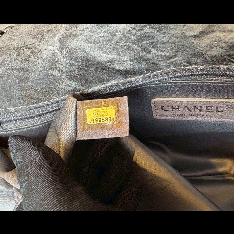 Chanel  銀鍊漸層灰pvc下蓋肩側包-7