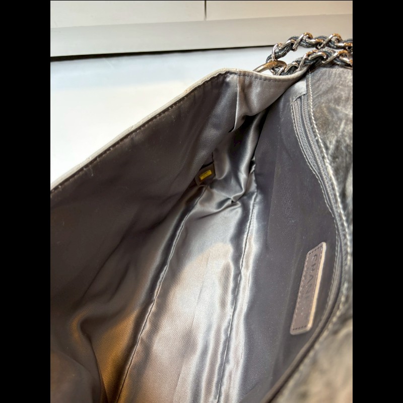 Chanel  銀鍊漸層灰pvc下蓋肩側包-9