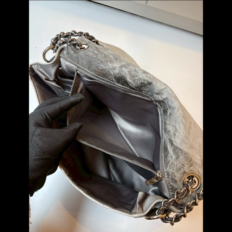 Chanel  銀鍊漸層灰pvc下蓋肩側包-11