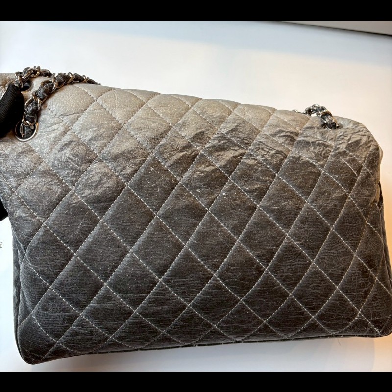 Chanel  銀鍊漸層灰pvc下蓋肩側包-12