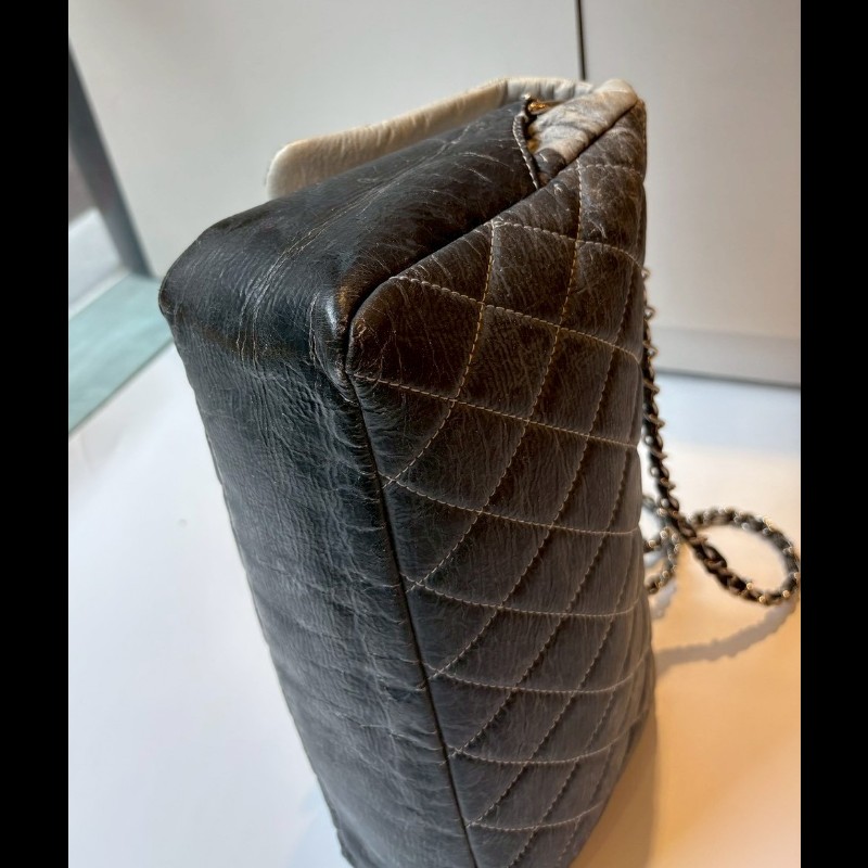 Chanel  銀鍊漸層灰pvc下蓋肩側包-13