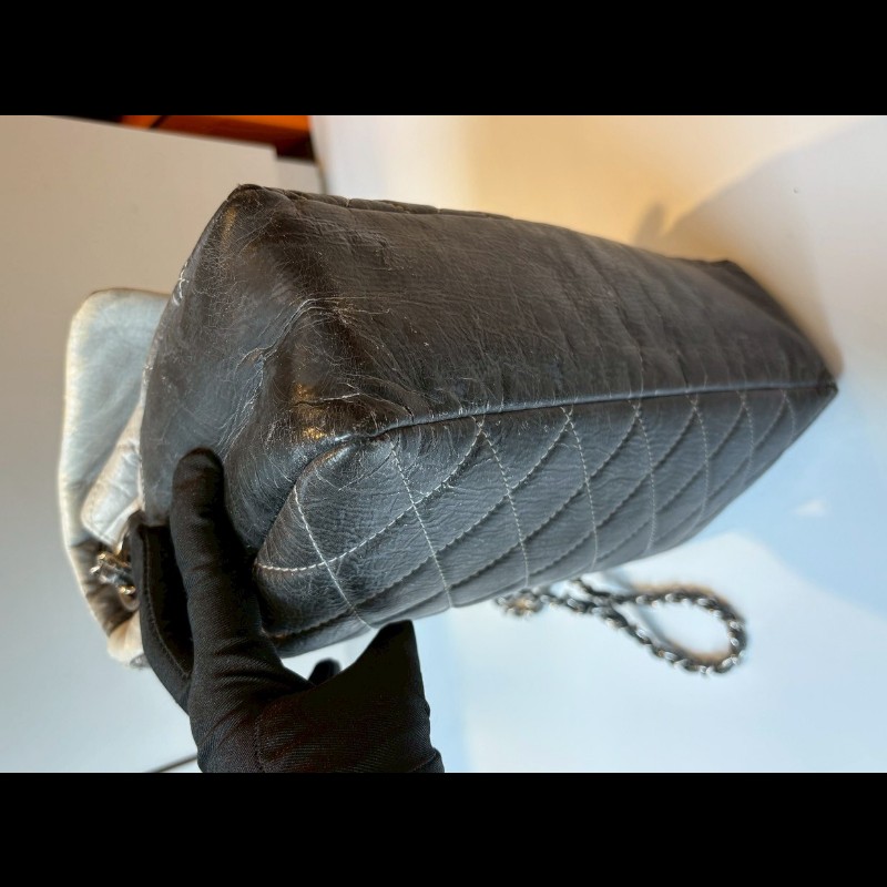 Chanel  銀鍊漸層灰pvc下蓋肩側包-14