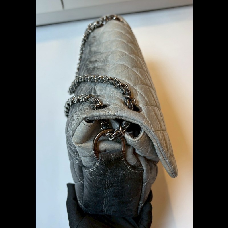 Chanel  銀鍊漸層灰pvc下蓋肩側包-16