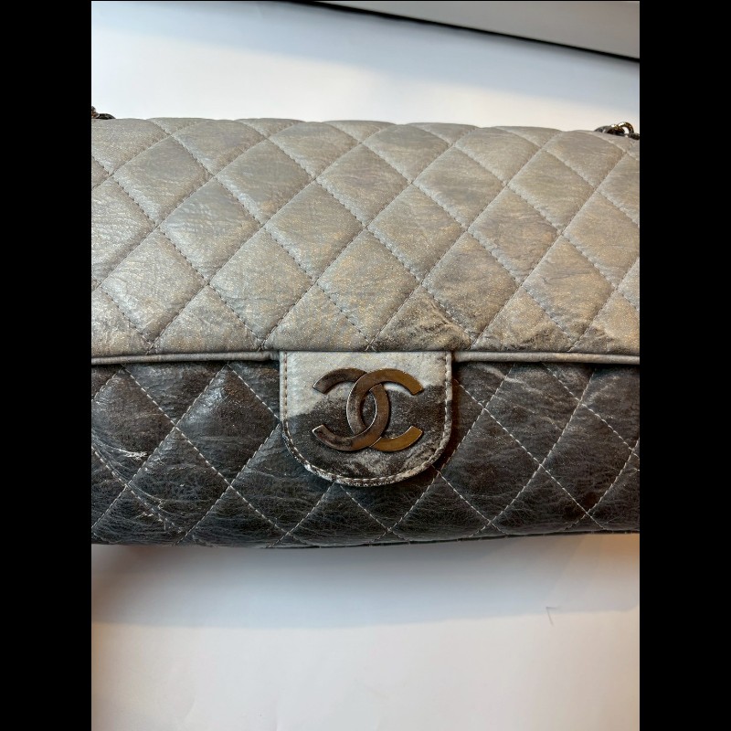 Chanel  銀鍊漸層灰pvc下蓋肩側包-17