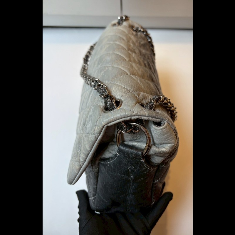 Chanel  銀鍊漸層灰pvc下蓋肩側包-20