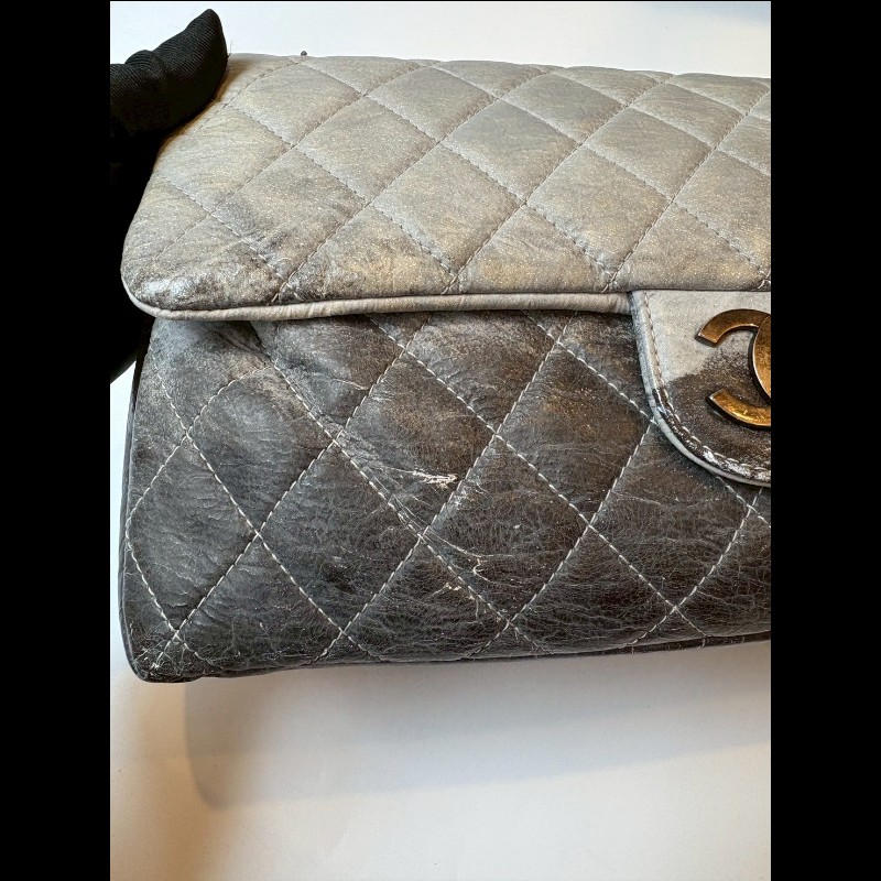 Chanel  銀鍊漸層灰pvc下蓋肩側包-21