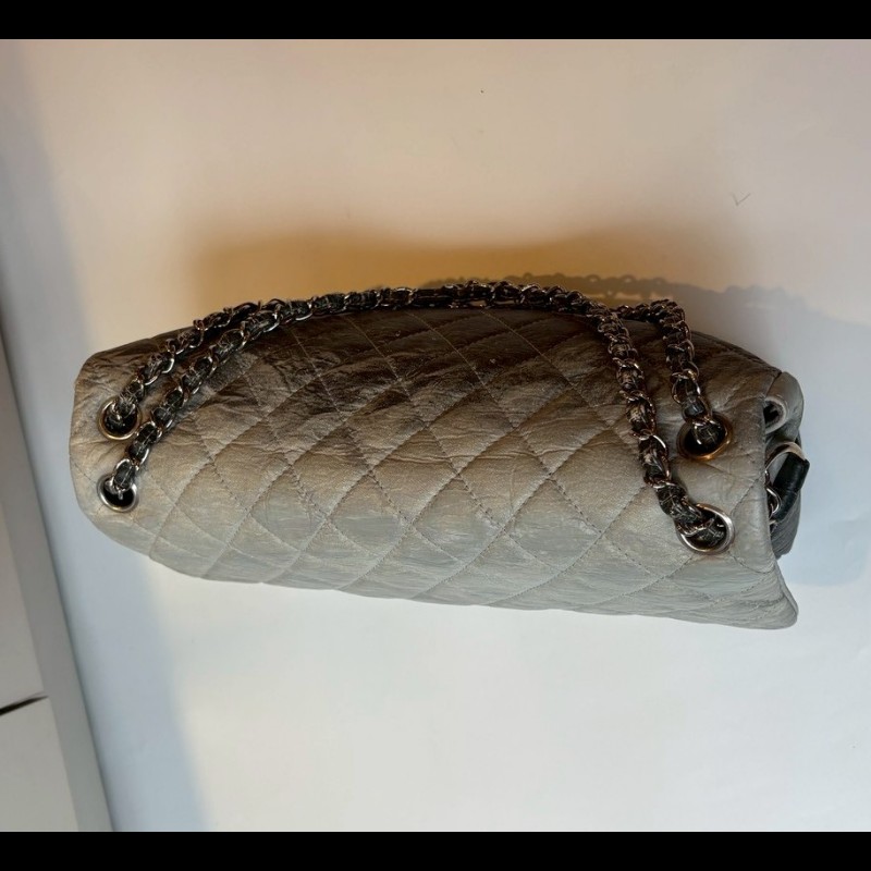 Chanel  銀鍊漸層灰pvc下蓋肩側包-25