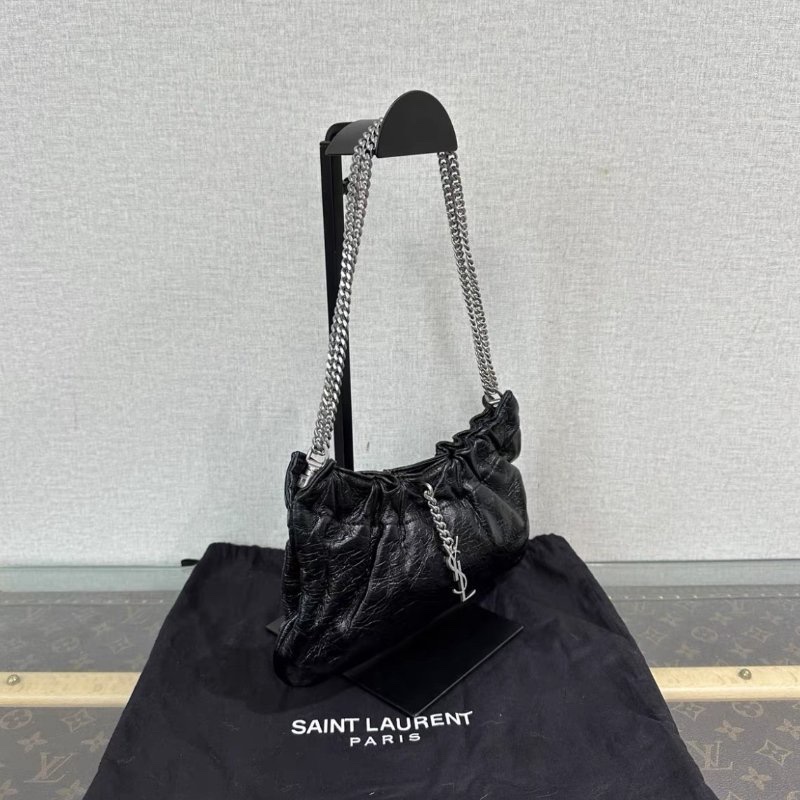 YSL黑銀油蠟皮手提肩背包 24*14 98新配件盒子塵袋-1